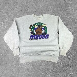 Vintage Minnesota Moose Sweatshirt Mens XL Gray 1994 IHL Hockey Reverse Weave
